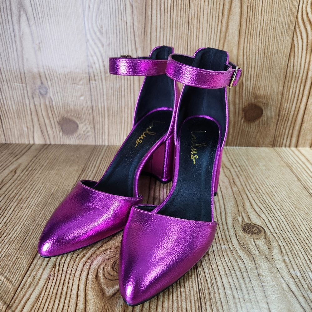 Lulu's Ellarose Punk Metallic Ankle Steap Heels Size‎ 6